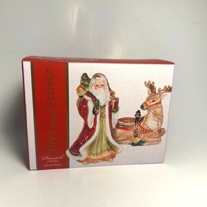 D252- Fitz and Floyd Damask Holiday Salt Pepper Shakers Christmas Santa Reindeer